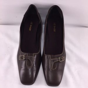 Liz Baker Womans Size 7 1/2M Dark Brown Slip On Chunk Heel Square Toe Low Heel